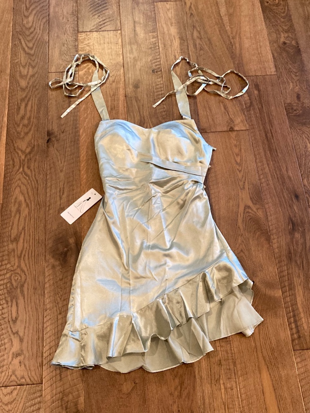 NWT WEAR YOUR LOVE Ruffled Celery Green Prom Dress with Corset Back SZ 0